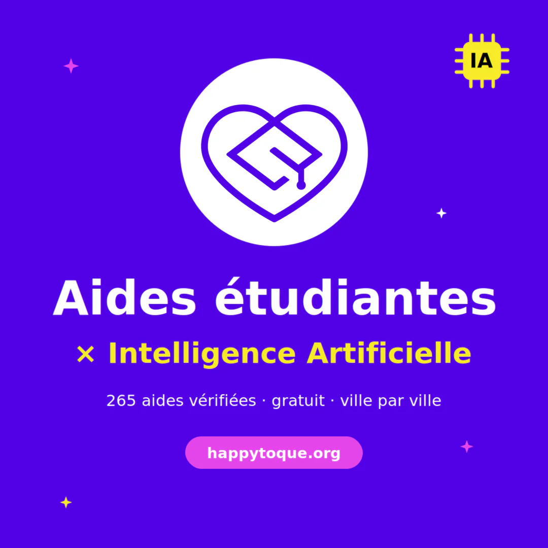 Aides étudiantes recherchées par intelligence artificielle — HappyToque, 265 aides vérifiées, gratuit, ville par ville